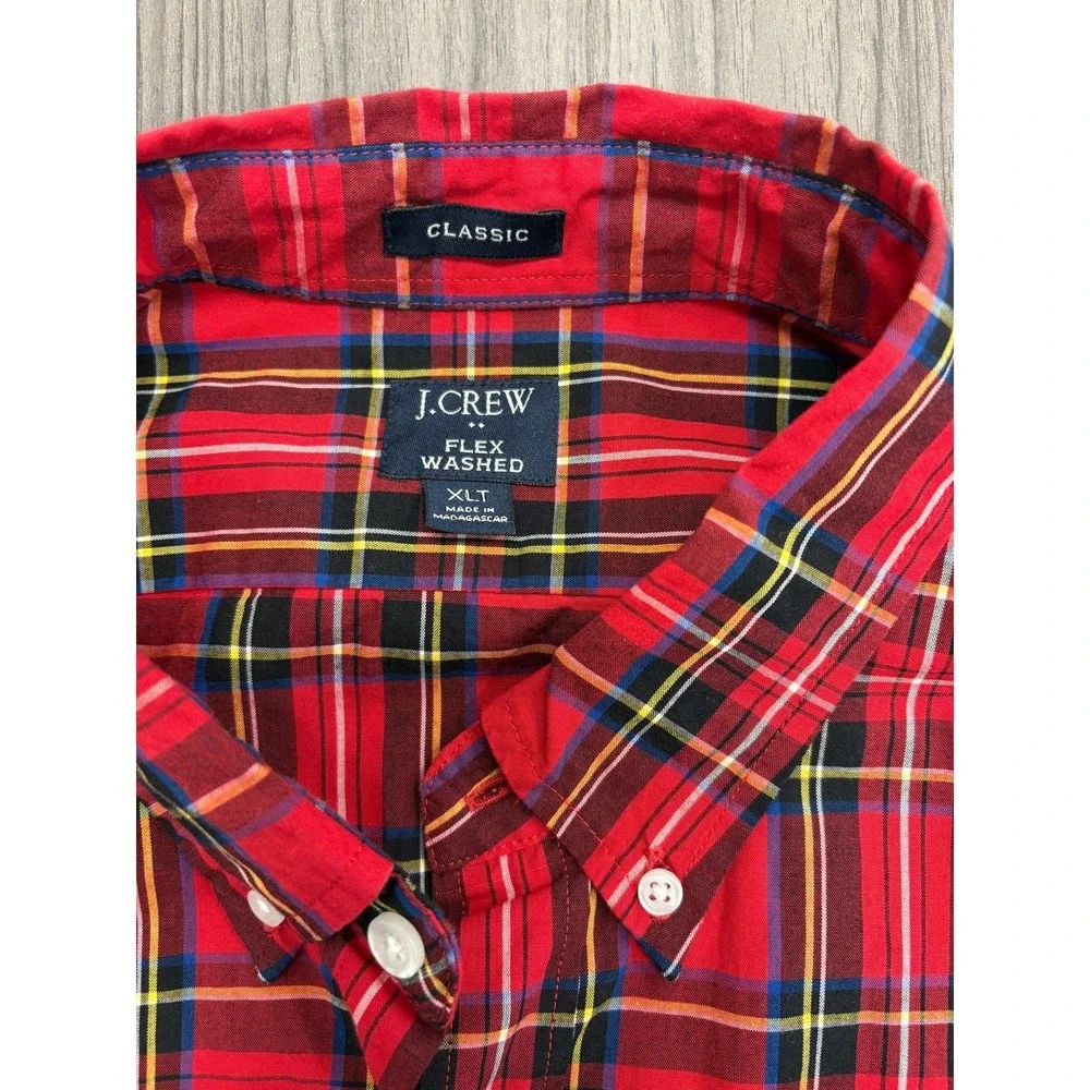 J.Crew Flex‎ Washed Classic Fit Red Plaid Button Down Shirt XLT Men's Casual